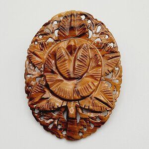 Vintage Polished Leaves Wood Brooch Pin Leaf Fashion